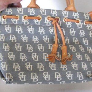 Dooney and Bourke Purse Satchel Brown Blue Canvas Leather DB TOP HANDLE handbag